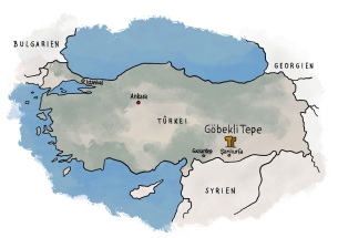 Locating the archaeological site of Göbekli Tepe within Turkey.