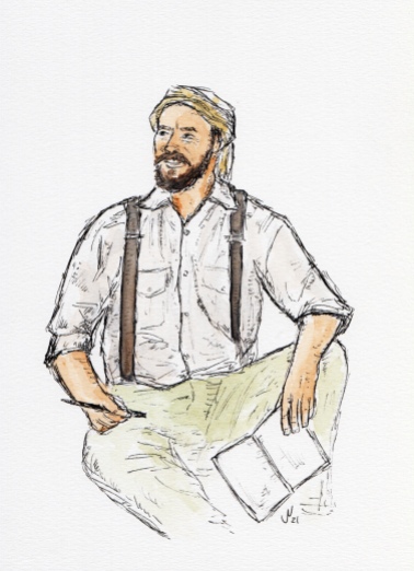 Self portrait of the archaeologist on site, mandatory sketchbook and pencil in hand.